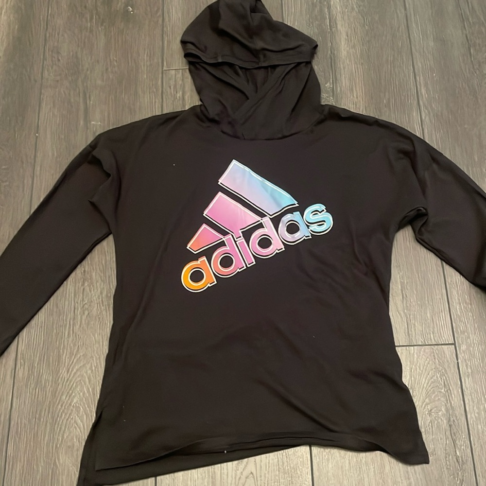 Girls size medium (10/12) adidas long sleeve hooded t-shirt.